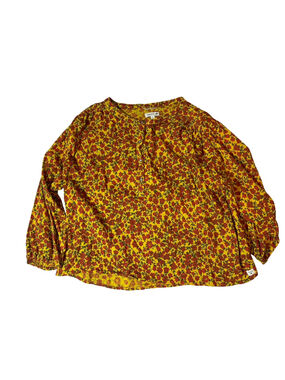 Toad&Co Red Floral Mustard Yellow Boho Peasant Blouse XL Cottagecore